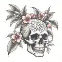 skull with cherry blossom tree growing inside stencil  tattoo design idea