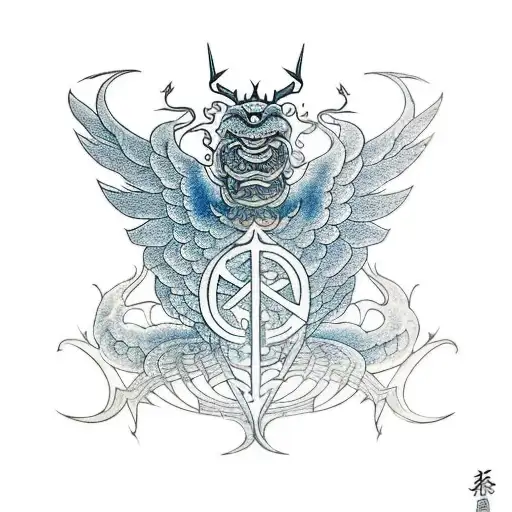 sigil with wings behind it and sigil is divided into 4 parts tattoo design idea