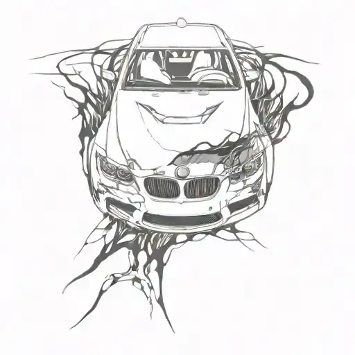 bmw e90 m3 crashed burned and destroyed, thug style tattoo design idea