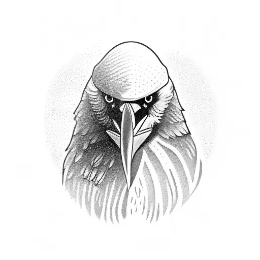 Crow, close up of it's head with an axe behind it. tattoo design idea