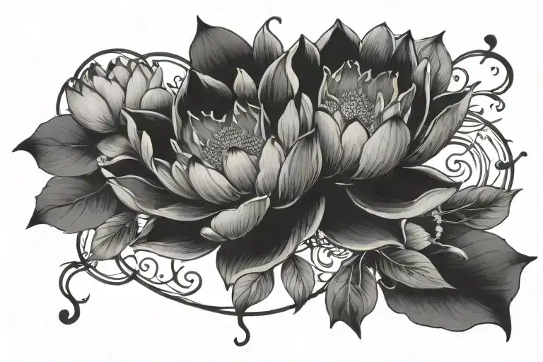 Lotus Flower Floral in a circular Botanical frame in black with the words free my heart so my soul may fly / free my mi tattoo design idea