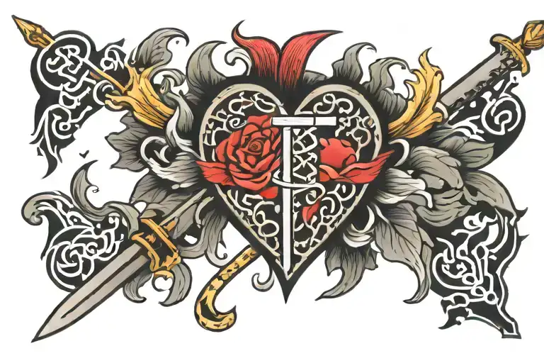 heart with dagger through it tattoo design idea