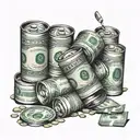 A stack of beer cans with dollar bills and coins scattered around tattoo design idea
