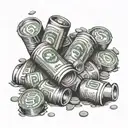 A stack of beer cans with dollar bills and coins scattered around tattoo design idea