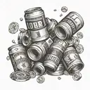 A stack of beer cans with dollar bills and coins scattered around tattoo design idea
