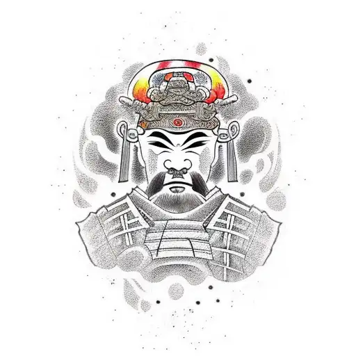 samurai cuerpo completo con elementos cristianos  tattoo design idea