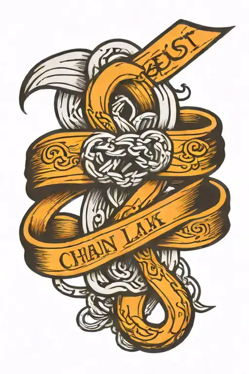 A chain link intertwined with a support ribbon, symbolizing the unbreakable bond of support in recovery tattoo design idea