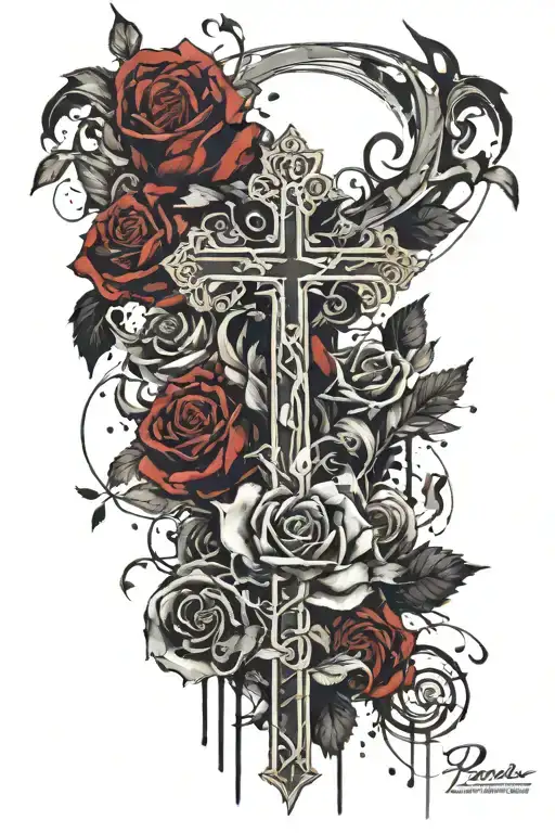 roses and cross tattoo tattoo design idea
