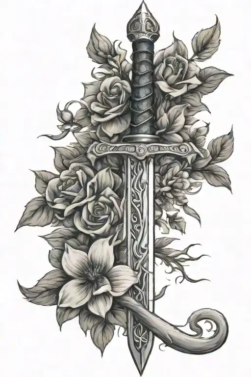 skyrim sword, flowers tattoo design idea