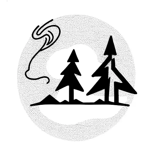 fat cat, fire, pine trees tattoo design idea