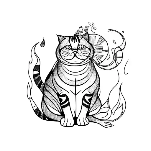 fat cat and fire tattoo design idea