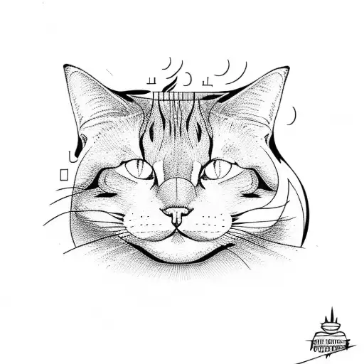 fat cat, fire, pine trees tattoo design idea