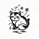 fat cat, fire, pine trees tattoo design idea