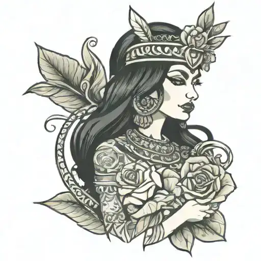 inca princess holding a rose tattoo design idea
