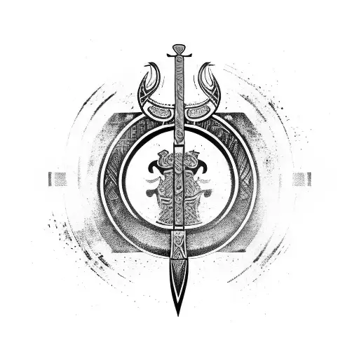 a king viking sword with tribal roots sprawling to the sides and composed of Viking signs tattoo design idea