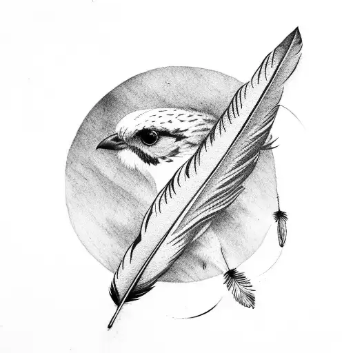 Feather and bird tattoo design idea