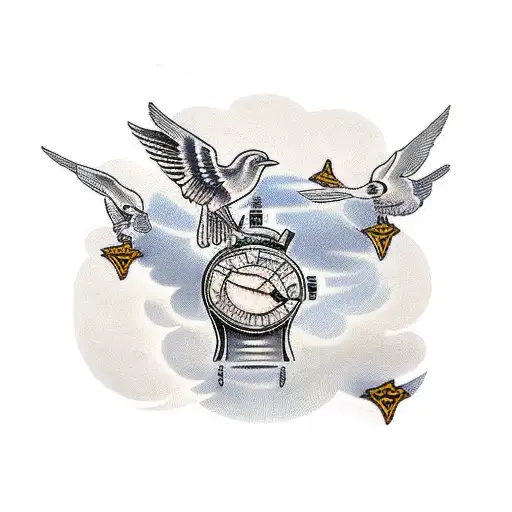 luke 1:37 in roman numerals with two crosses and birds flying above tattoo design idea