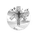 luke 1:37 in roman numerals with two crosses and birds flying above tattoo design idea