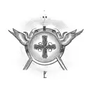 luke 1:37 in roman numerals with two crosses and birds flying above tattoo design idea