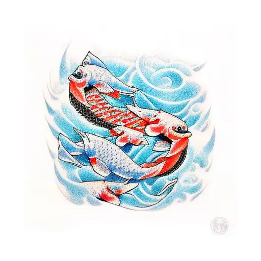 dos pez koi color tattoo design idea