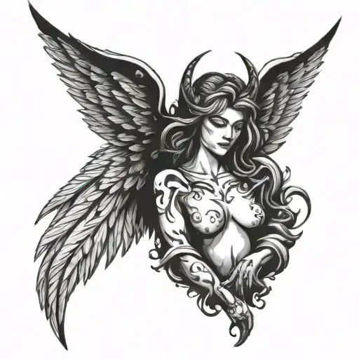 half angel half devil tattoo design idea