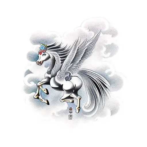 Pegasus and kanji tattoo design idea