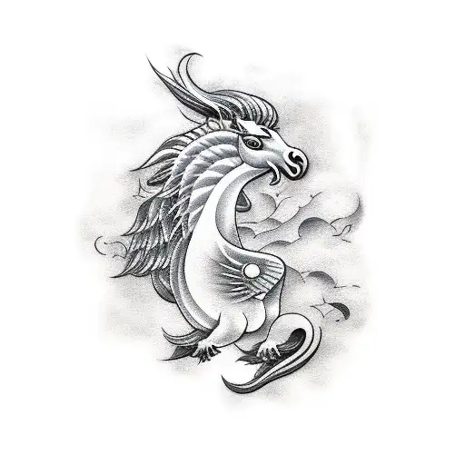 Pegasus and kanji tattoo design idea
