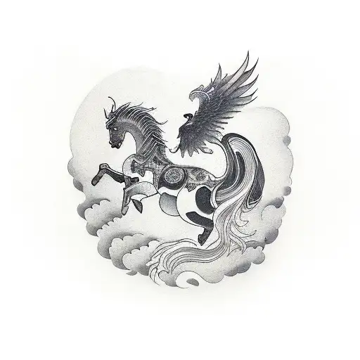 Pegasus , a saying , a way through balance tattoo design idea