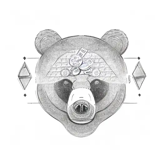 A bear wearing a San Diego hat surrounded by money symbols tattoo design idea
