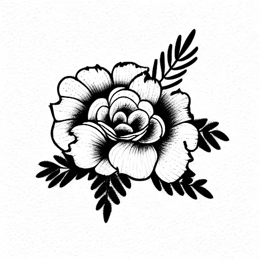 December, July, august birth flower bouquet tattoo design idea