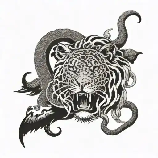 A snake shedding its skin to reveal a lion underneath tattoo design idea