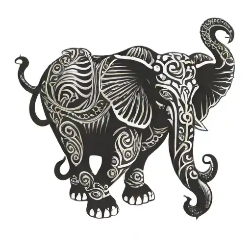 Elephant and Garuda looking straight tattoo design idea