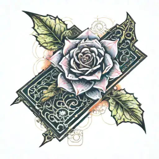an open book growing a crystal rose tattoo design idea