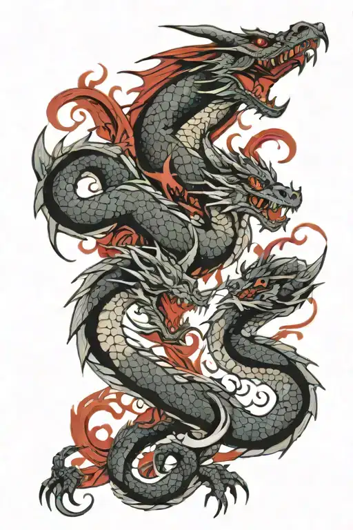 two dragons one red and the other black tattoo design idea