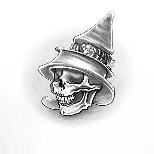 skeleton in JESTER COSTUME AND HAT tattoo design idea