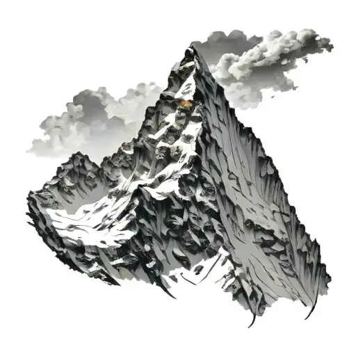 Mount Everest silhouette with a trail leading to the base camp tattoo design idea