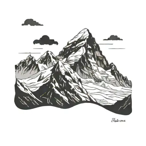 Mount Everest silhouette with a trail leading to the base camp tattoo design idea