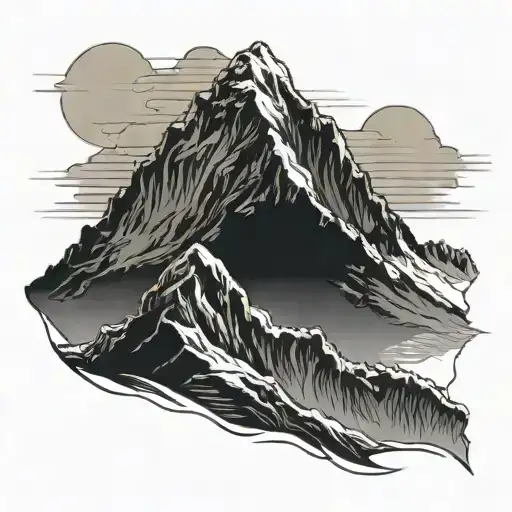 Mount Everest silhouette with a trail leading to the base camp tattoo design idea