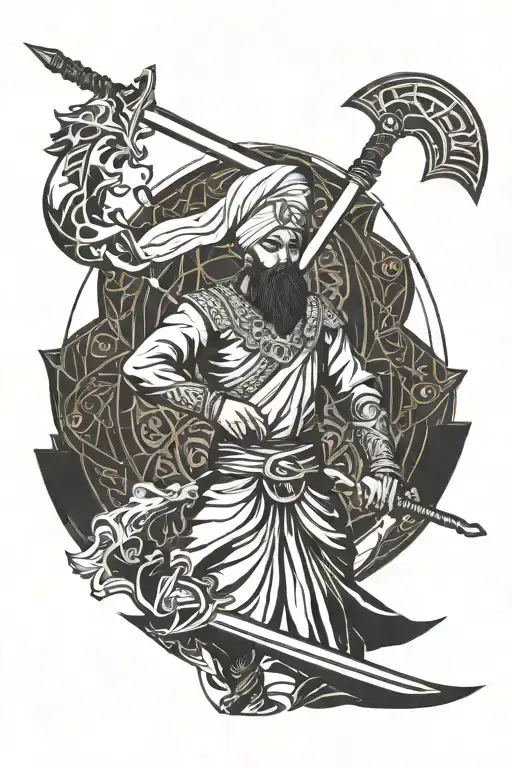 sikh warrior wielding sword tattoo design idea