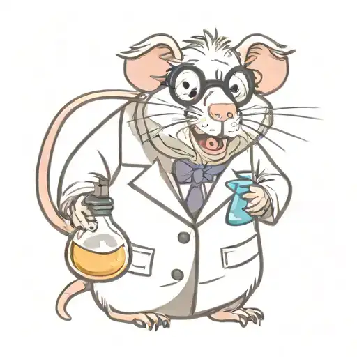 Happy Looking cute Standing Lab Rat In Lab Coat And In Glasses Holding Lab Flask tattoo design idea