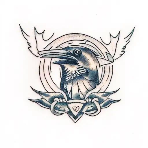 lovecraftian style raven bird tattoo