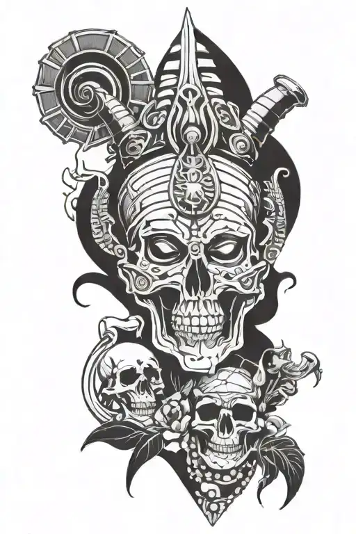 osiris with skulls surrounded tattoo design idea