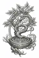 tree of knowledge with ouroboros snake tattoo design idea