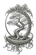 tree of knowledge with ouroboros snake tattoo design idea