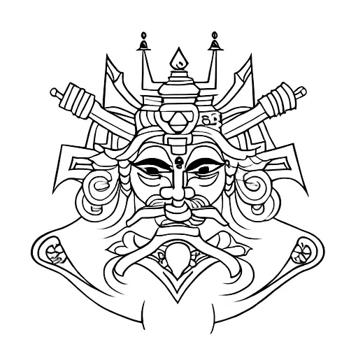 Incorporate elements of Ravana's ten heads into a minimalist design tattoo design idea