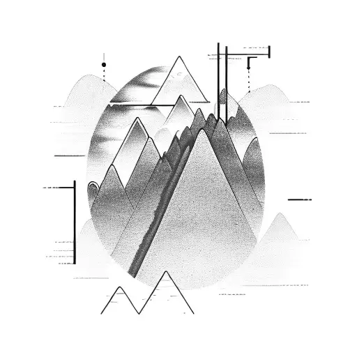 An abstract representation of sound waves forming a mountain landscape tattoo design idea