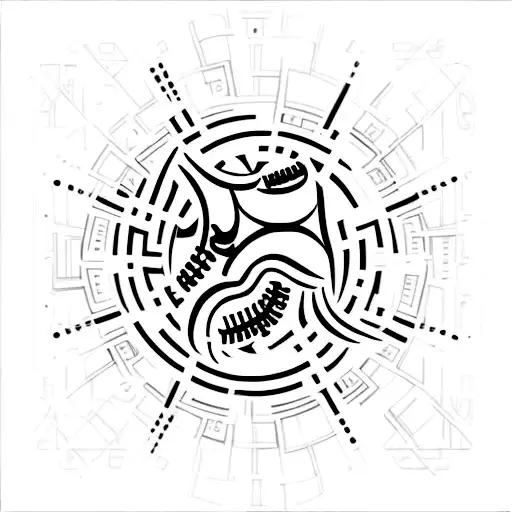 A minimalist tattoo of a football with ancient hieroglyphics tattoo design idea