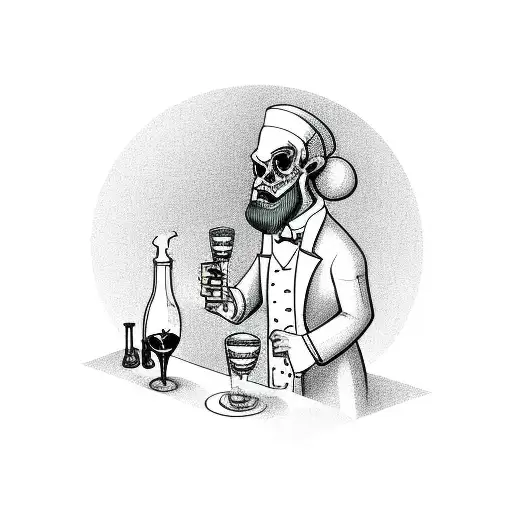 Bartender mixing a drink with a gothic twist tattoo design idea