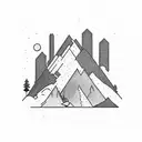 A mountain and beneath it a forest with a campfire all inside a rhombus  tattoo design idea