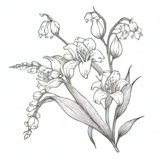 lily of the valley flower, chrysanthemum flower, gladiolus flower tattoo design idea